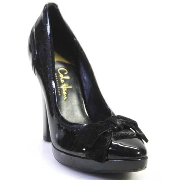 🎀NWT COLE HAAN Black Patent Leather Platform Pumps w/ Bow & NIKE Air Tech👠 - Picture 1 of 10